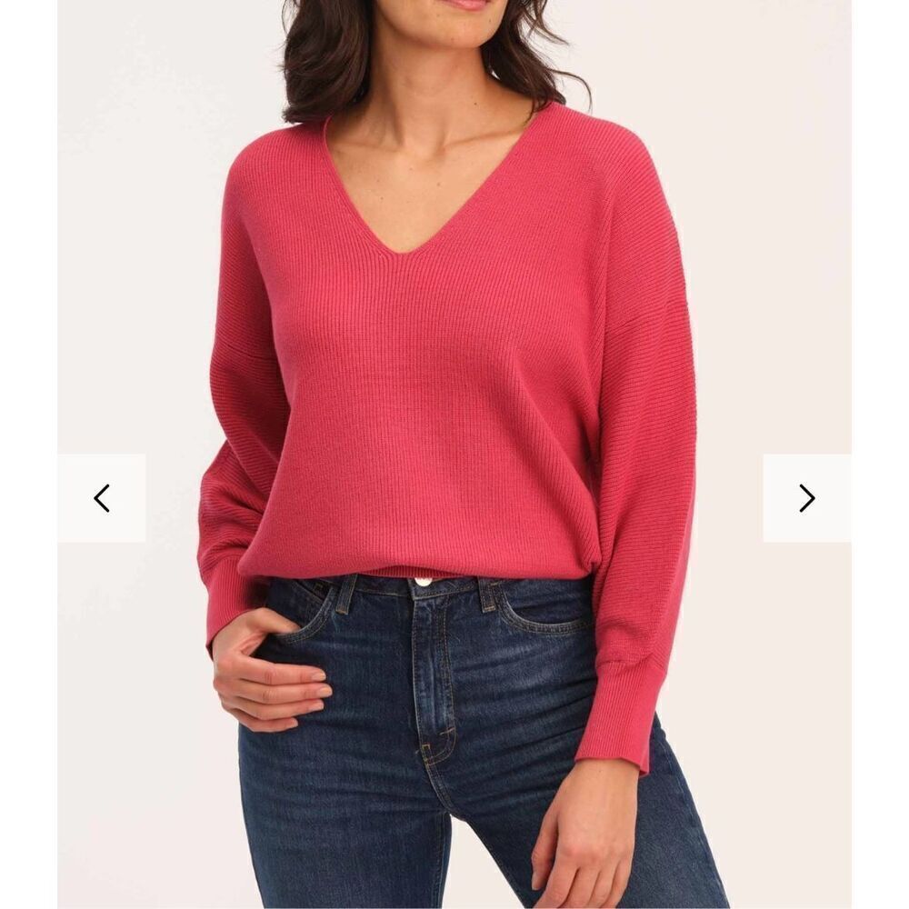 Philosophy Spanish Rose Drop Shoulder Pointelle Sleeve Sweater Size Medium